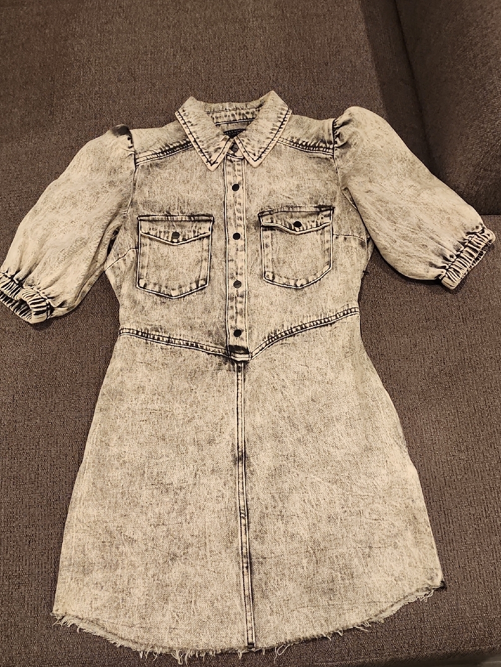 AllSaints Black & White Acid-Wash Denim Shirt Dress